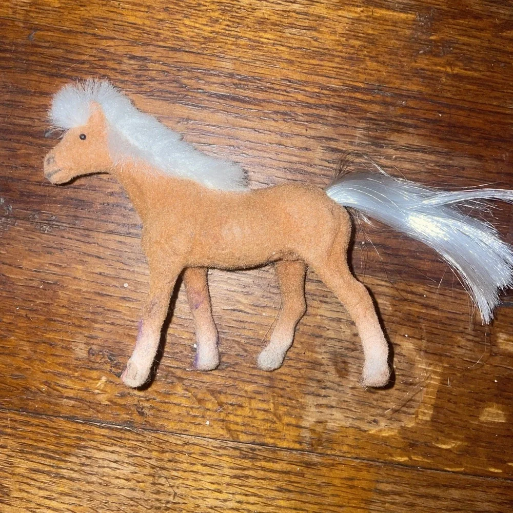 Vintage Lot 7 Toy Velvet Flocked Coated Horses Ponies Figures‎ 3